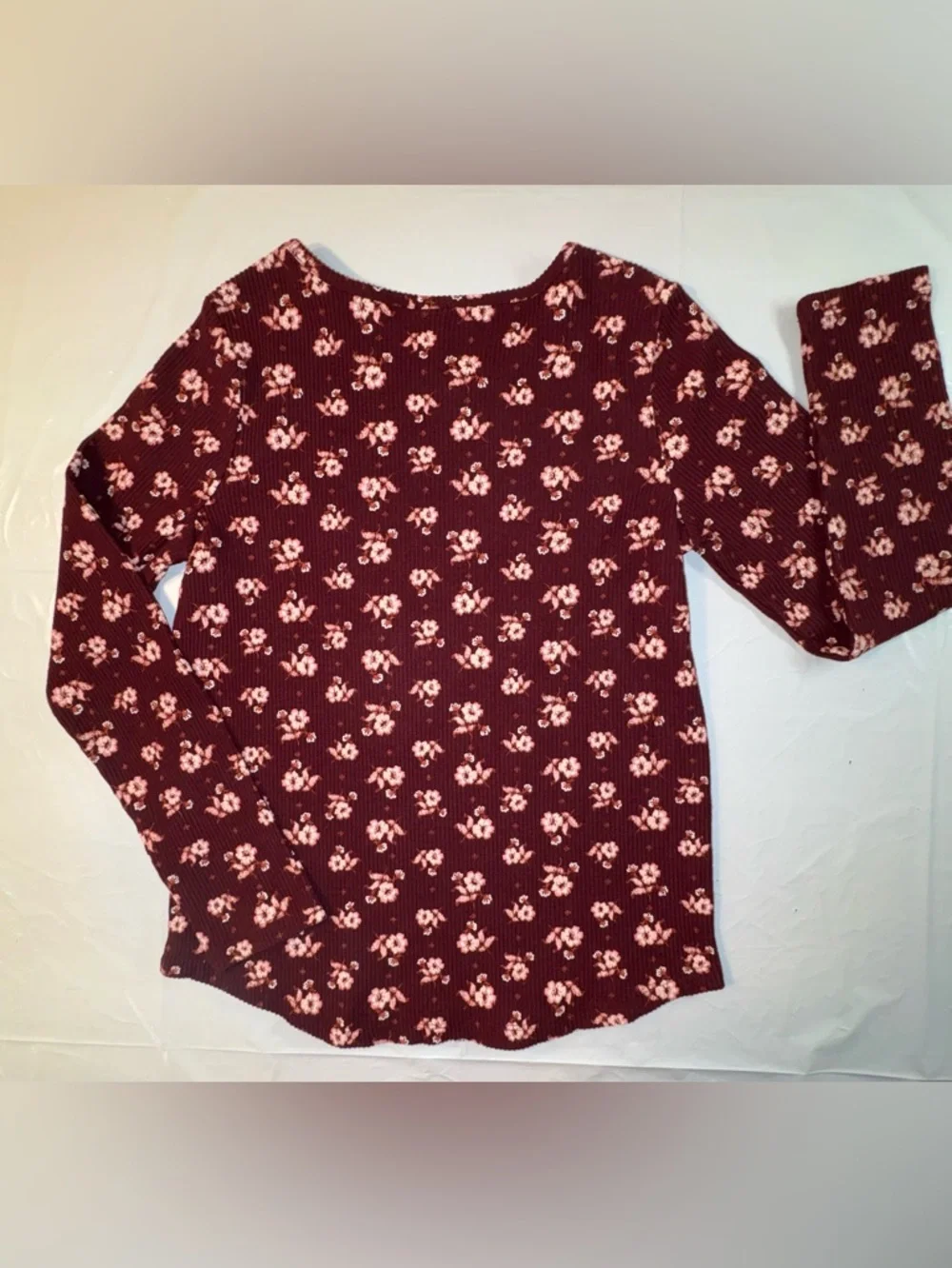 Bundle of 3 Long-Sleeve Tees: Raglan Shining Star, Plain Blue, Burgundy Floral